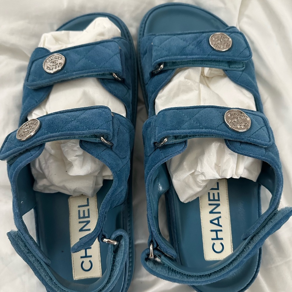 Chanel Dad Sandals (Blue Suede - 40)